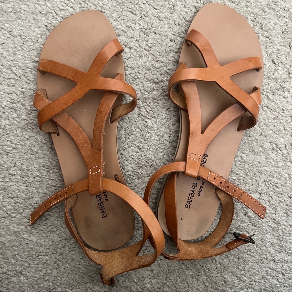 Barbara barbieri sandals flat size Leather camel color 37.5